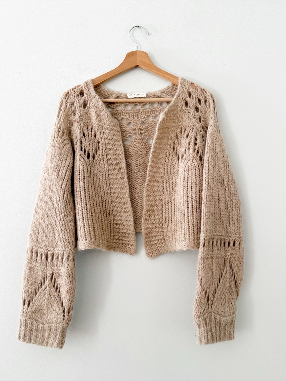 Spell & The Gypsy Collective Brown Open-Knit Cardigan Jumper Long Sleeve Sz M. I